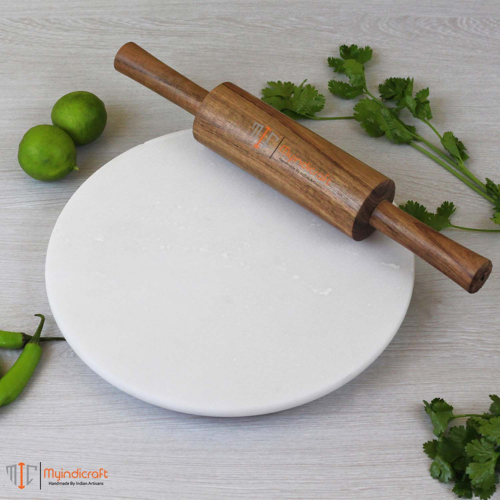 9 Inch White Marble Chakla Belan Set