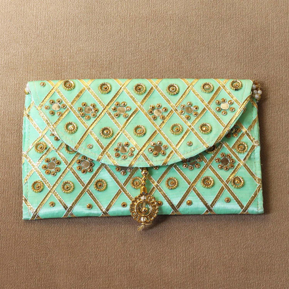 Sea Green Handmade Ethnic Clutches for Women