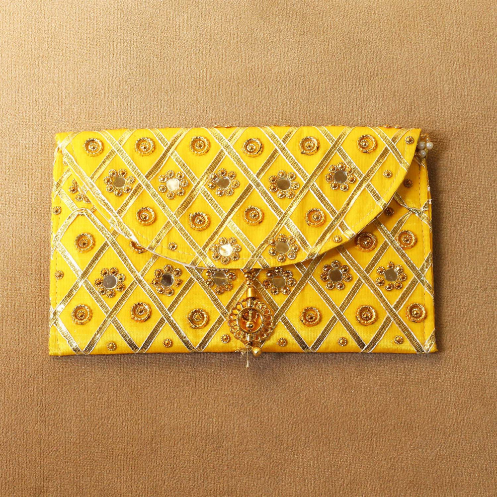 Yellow Handmade Ethnic Clutches for Women
