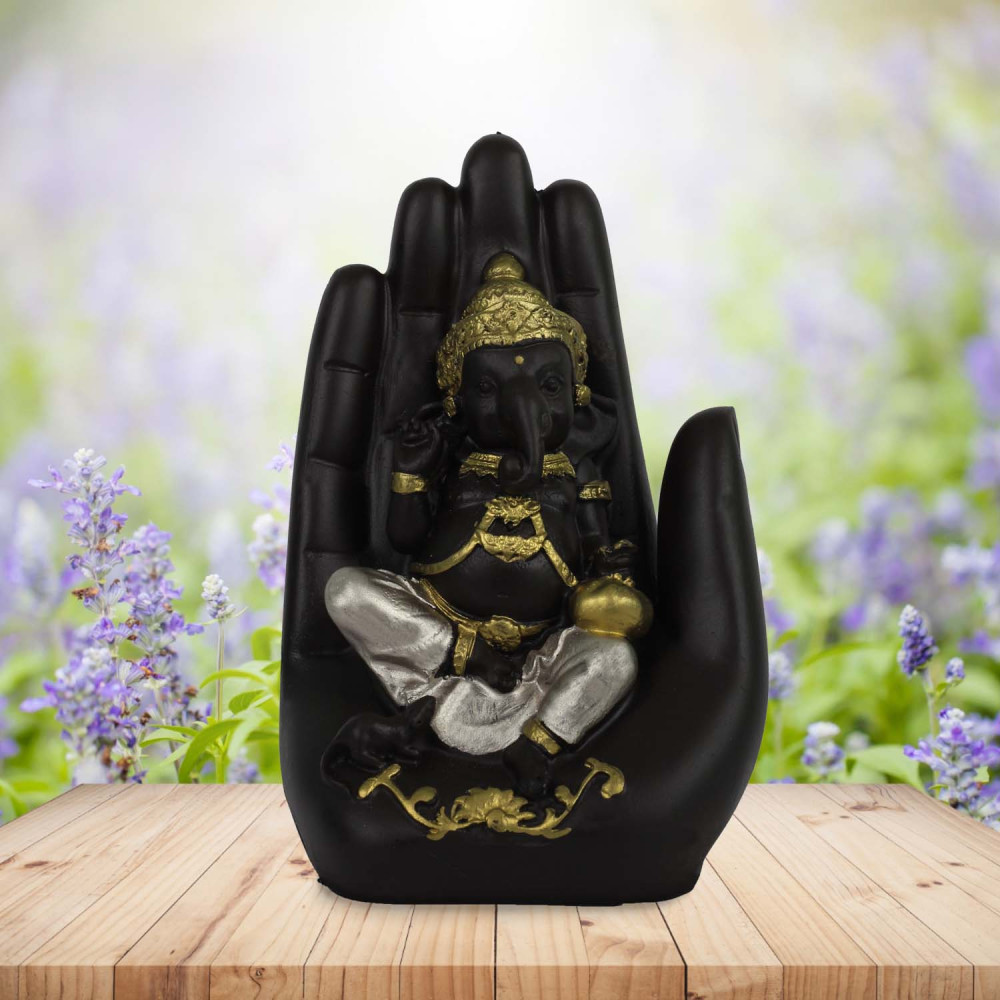 Black and Gold Ganesha Idol with Palm
