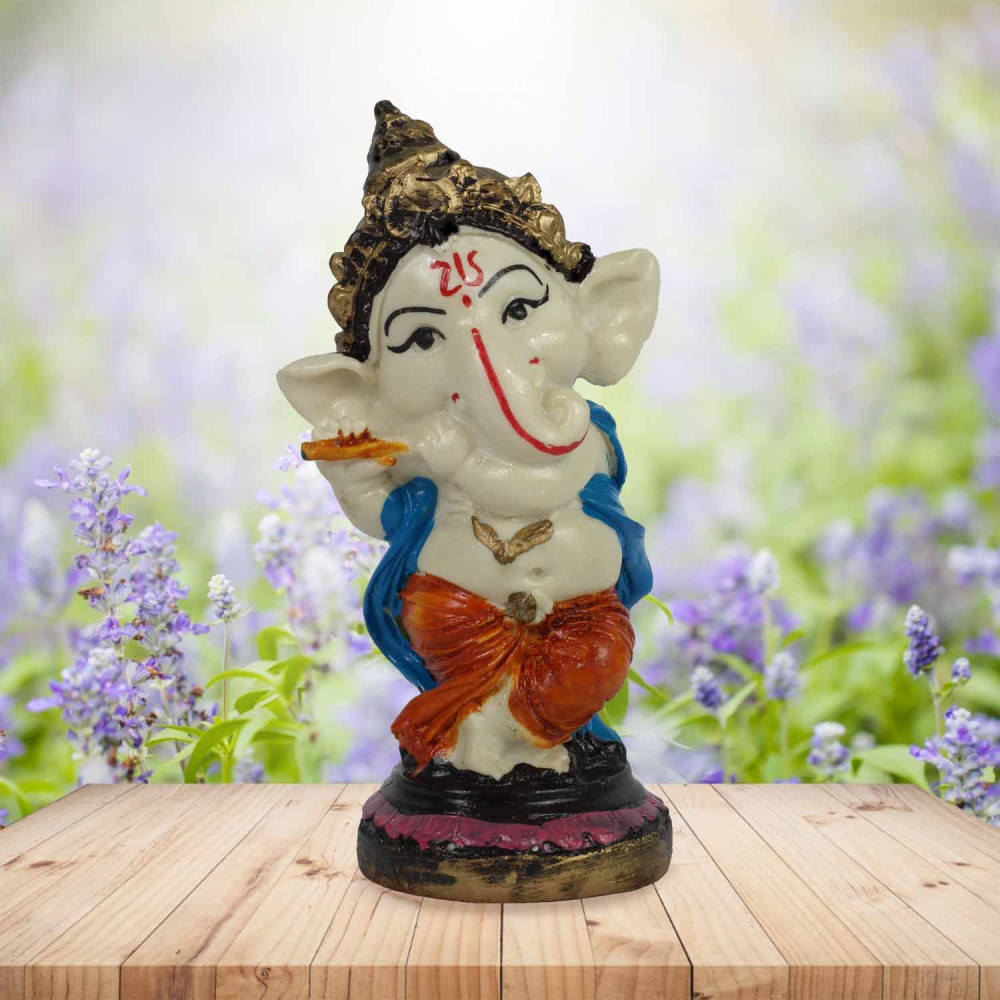 Colorful Lord Ganesha Idol Standing Playing Flute