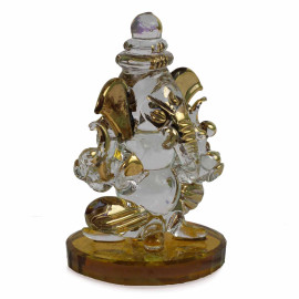 Double Sided Brass Shade Crystal Ganesha Idol for Car Dashboard, Office and Home Decor