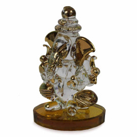 Double Sided Brass Shade Crystal Ganesha Idol for Car Dashboard, Office and Home Decor