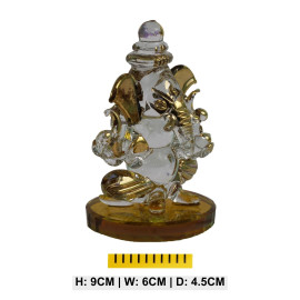 Double Sided Brass Shade Crystal Ganesha Idol for Car Dashboard, Office and Home Decor