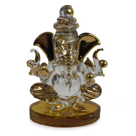 Double Sided Brass Shade Crystal Ganesha Idol for Car Dashboard, Office and Home Decor