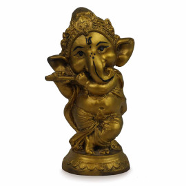 Gold Plated Lord Ganesha Idol Standing Playing Flute
