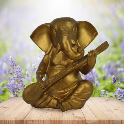 Gold Plated Ganesha Idol with Sitar
