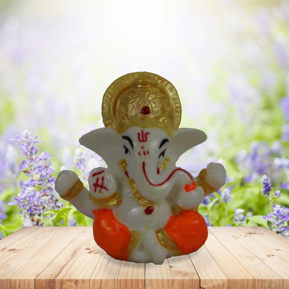 Small Ganesha Idol Orange for Car Dashboard and Home Decor