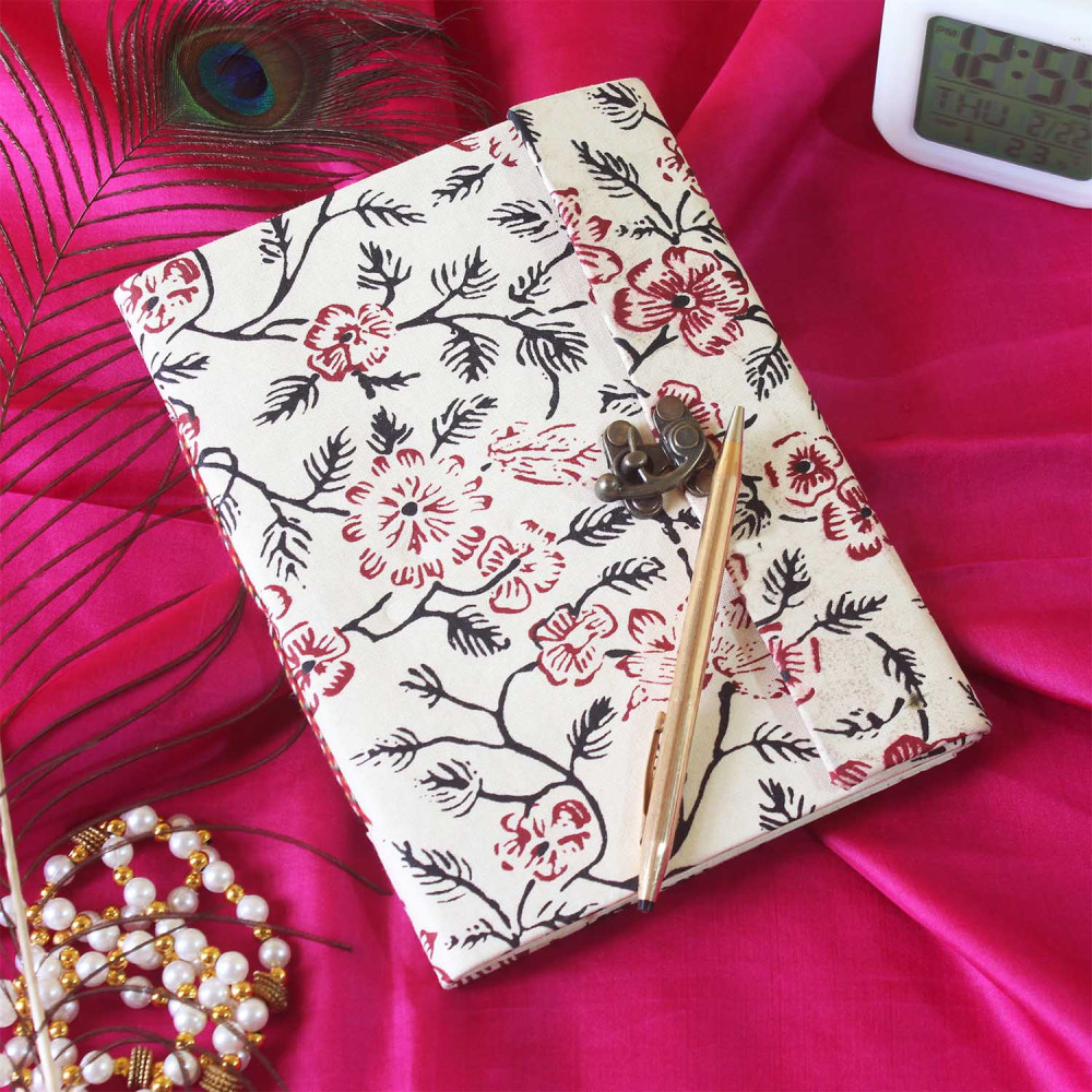Floral Block Printed Fabric Journal Diary