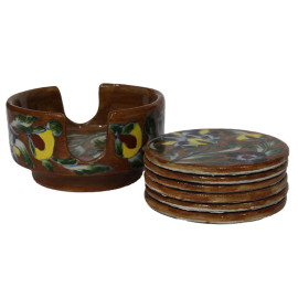 Jaipur Blue Pottery Tea Cup Coasters - Brown & Yellow Patel