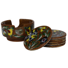 Jaipur Blue Pottery Tea Cup Coasters - Brown & Yellow Patel