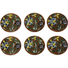 Jaipur Blue Pottery Tea Cup Coasters - Brown & Yellow Patel