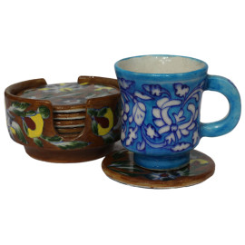 Jaipur Blue Pottery Tea Cup Coasters - Brown & Yellow Patel