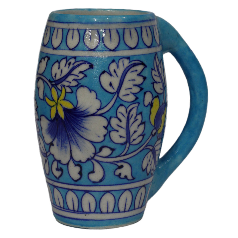 Jaipur Blue Pottery Beer Mug - Flower and Leaf Pattern