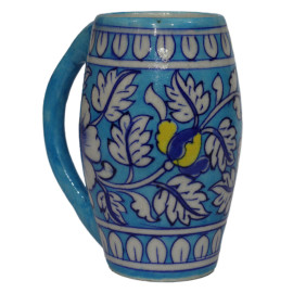 Jaipur Blue Pottery Beer Mug - Flower and Leaf Pattern
