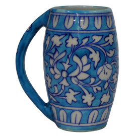 Jaipur Blue Pottery Beer Mug - White and Blue Floral