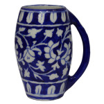 Jaipur Blue Pottery Beer Mug - White and Blue Leaves