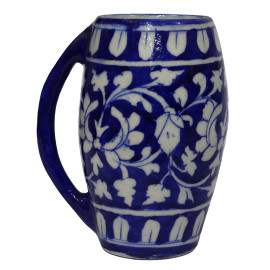 Jaipur Blue Pottery Beer Mug - White and Blue Leaves