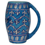 Jaipur Blue Pottery Beer Mug - White and Blue Ornate