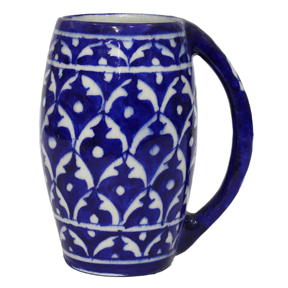 Jaipur Blue Pottery Beer Mug - White and Blue Pattern
