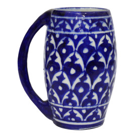 Jaipur Blue Pottery Beer Mug - White and Blue Pattern