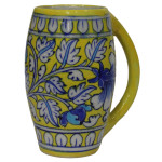 Jaipur Blue Pottery Beer Mug - Yellow and Blue Leaf