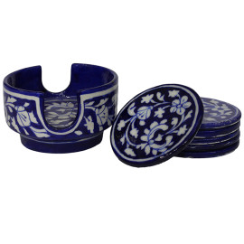 Jaipur Blue Pottery Tea Cup Coasters - Blue Floral