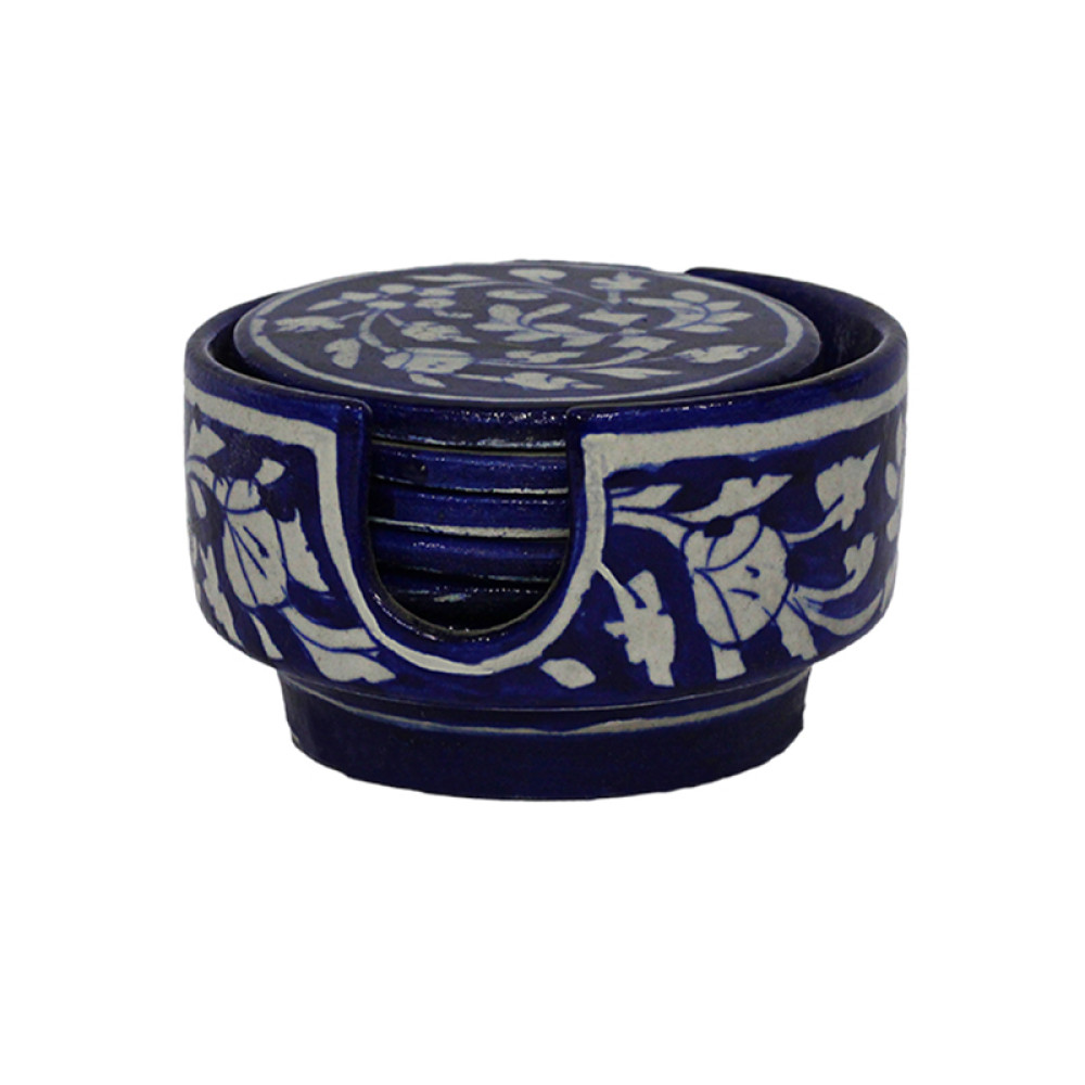 Jaipur Blue Pottery Tea Cup Coasters - Blue Floral