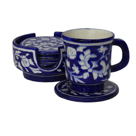 Jaipur Blue Pottery Tea Cup Coasters - Blue Floral