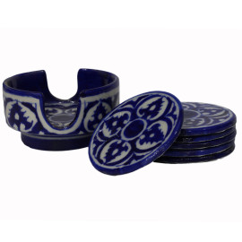 Jaipur Blue Pottery Tea Cup Coasters - Blue Ornate