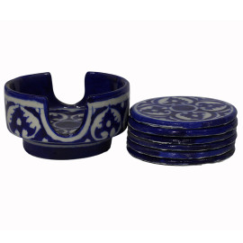 Jaipur Blue Pottery Tea Cup Coasters - Blue Ornate