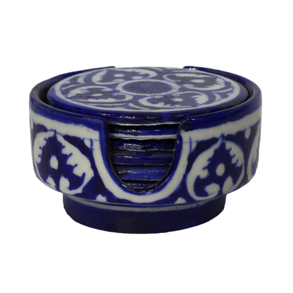 Jaipur Blue Pottery Tea Cup Coasters - Blue Ornate