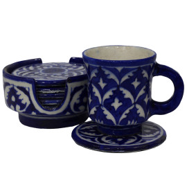 Jaipur Blue Pottery Tea Cup Coasters - Blue Ornate