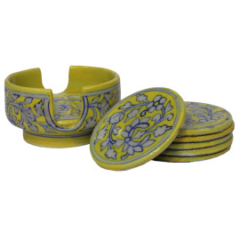 Jaipur Blue Pottery Tea Cup Coasters - Yellow Florals