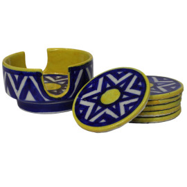 Jaipur Blue and Yellow Star Pottery Tea Cup Coasters