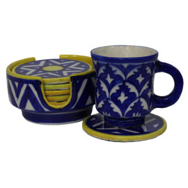 Jaipur Blue and Yellow Star Pottery Tea Cup Coasters
