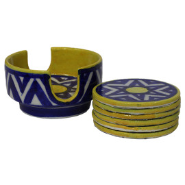 Jaipur Blue and Yellow Star Pottery Tea Cup Coasters
