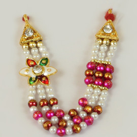 M129 Laddu Gopal Mala Set Three Line Multicolor Pearl and Flower - Pack of 3