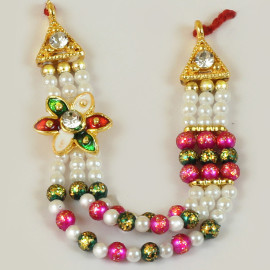 M129 Laddu Gopal Mala Set Three Line Multicolor Pearl and Flower - Pack of 3