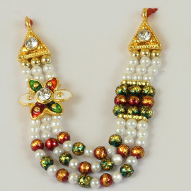 M129 Laddu Gopal Mala Set Three Line Multicolor Pearl and Flower - Pack of 3