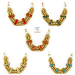 M46 Laddu Gopal Mala Set Small Three Lines Golden Pearls with Colored Diamonds - Pack of 5