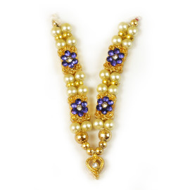 M4 Laddu Gopal Mala Set Two Lines Gold and White Pearl with Floral Diamonds - Pack of 4