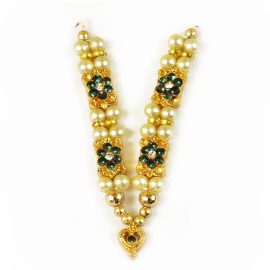 M4 Laddu Gopal Mala Set Two Lines Gold and White Pearl with Floral Diamonds - Pack of 4