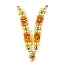 M4 Laddu Gopal Mala Set Two Lines Gold and White Pearl with Floral Diamonds - Pack of 4