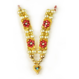 M4 Laddu Gopal Mala Set Two Lines Gold and White Pearl with Floral Diamonds - Pack of 4
