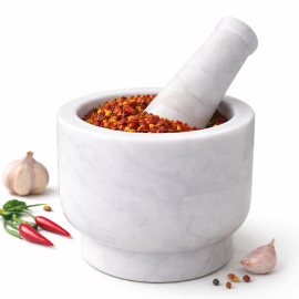 4x3 Inch White Marble Mortal and Pestle Set for Kitchen