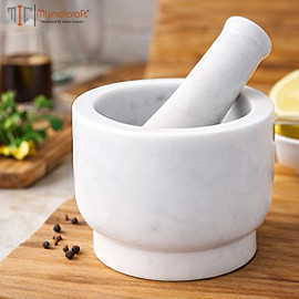 4x3 Inch White Marble Mortal and Pestle Set for Kitchen