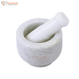 4x3 Inch White Marble Mortal and Pestle Set for Kitchen