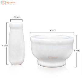 4x3 Inch White Marble Mortal and Pestle Set for Kitchen